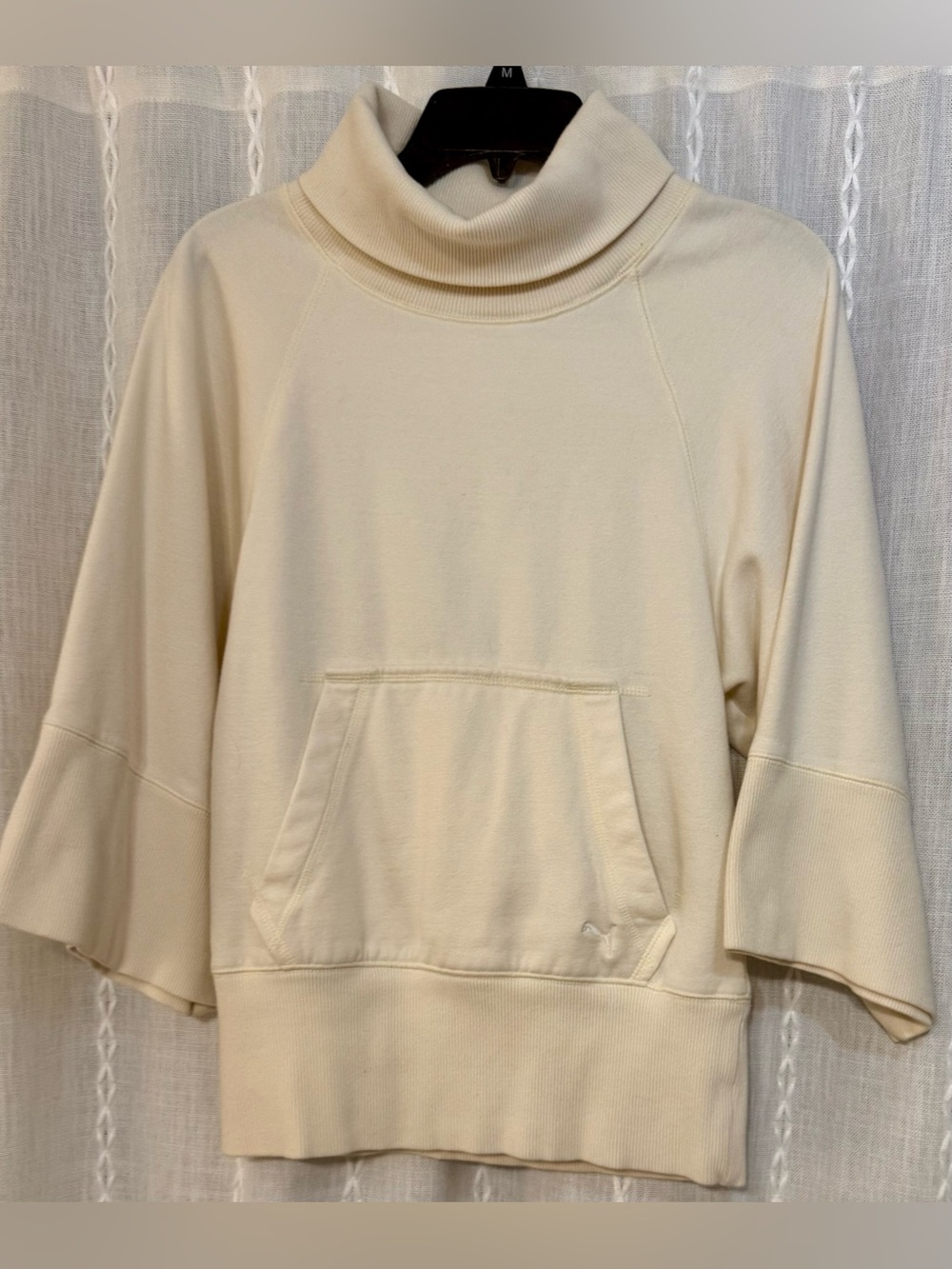 Puma cowl neck, pullover sweatshirt w/ flare 3/4 sleeves. Vintage